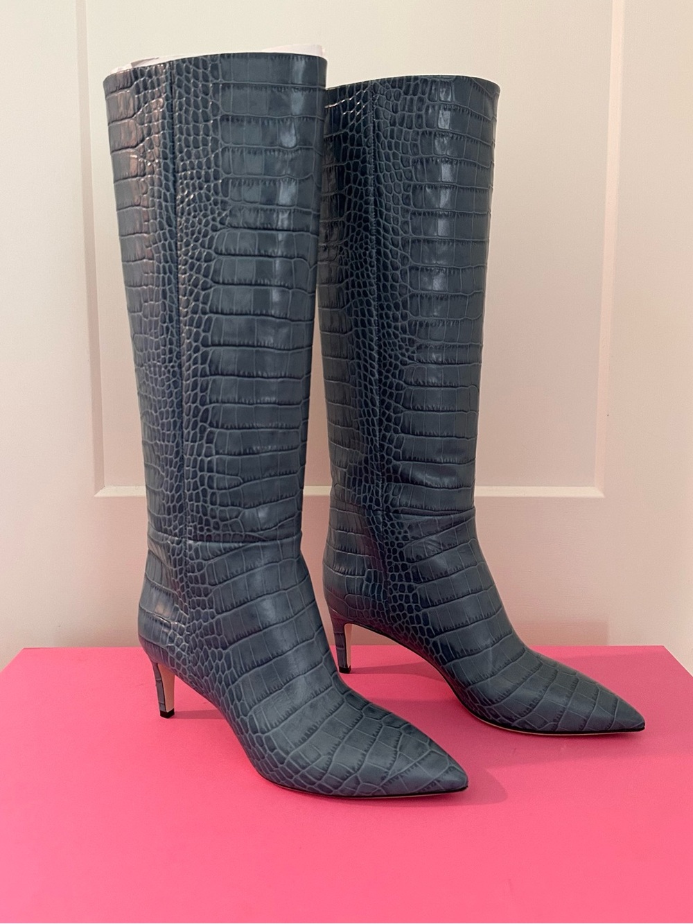Paris Texas Embossed Crocodile Stiletto Boot in Denim
